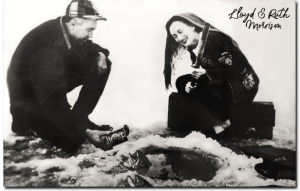 Lloyd and Ruth Morrison ice fishing